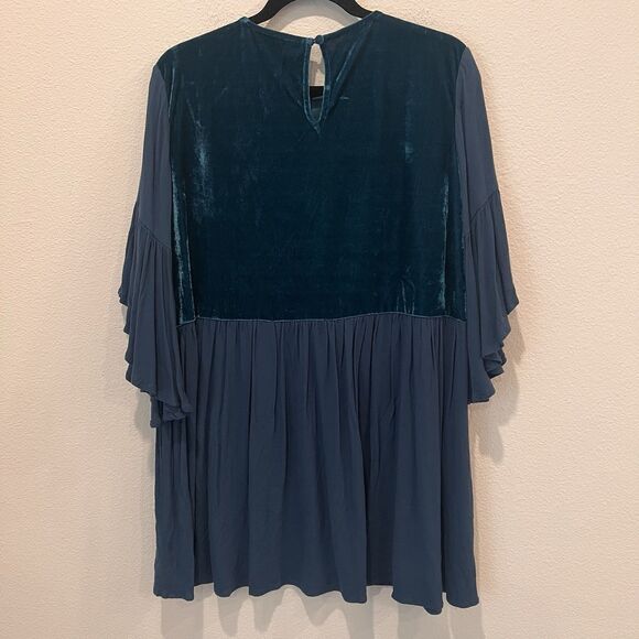 Umgee Teal Bell Sleeve Mini Dress Tunic Colorful Floral Embroidery Boho Sz M - Picture 7 of 10